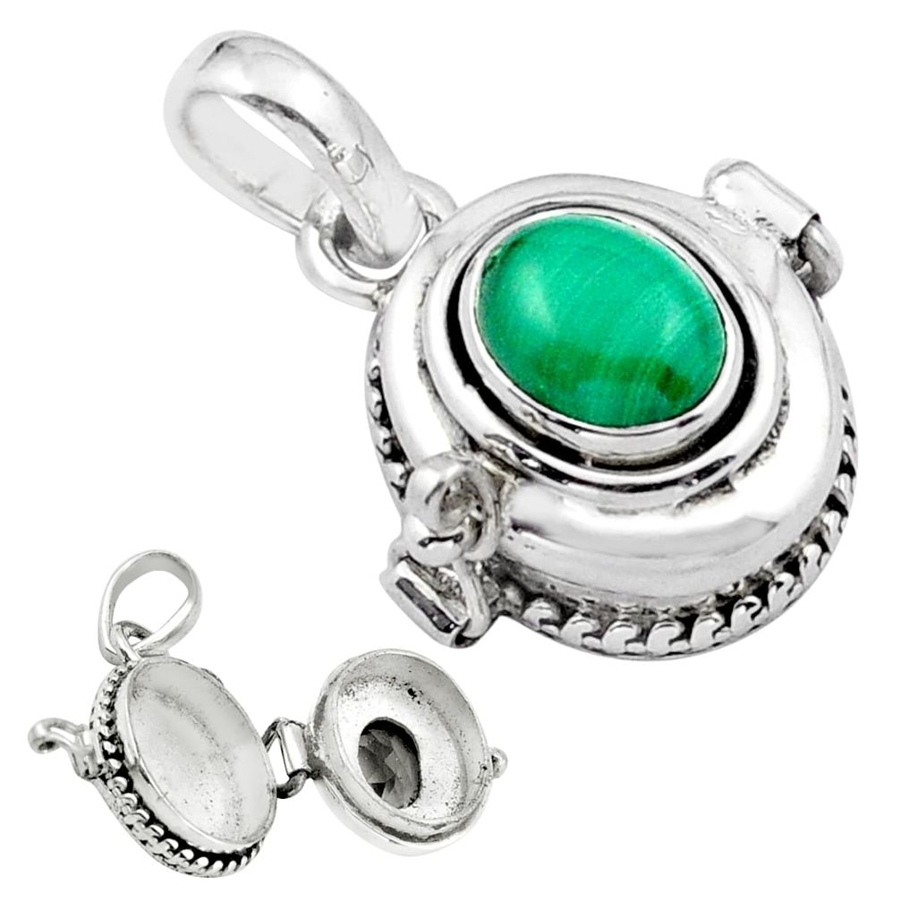 925 silver 3.14cts natural malachite (pilot's stone) poison box pendant u9387