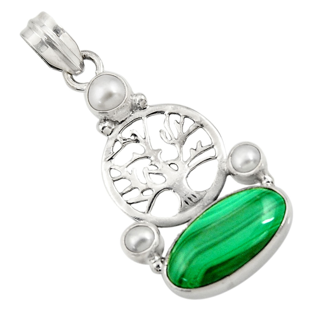 925 silver 9.04cts natural malachite (pilot's stone) tree of life pendant d42745