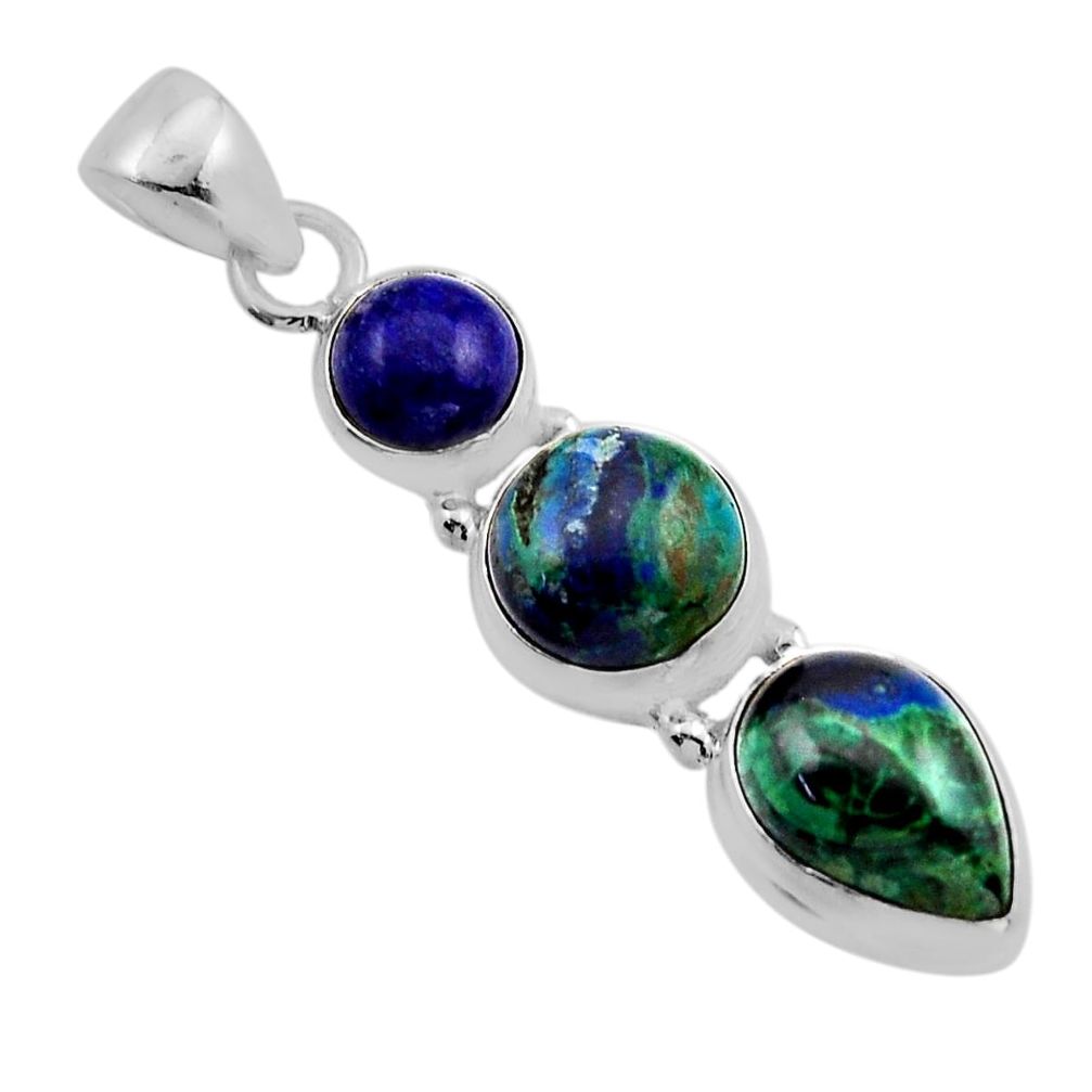 925 silver 6.13cts natural malachite in chrysocolla lapis lazuli pendant y96086