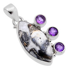 925 silver 15.82cts natural malinga jasper marquise amethyst pendant n51672