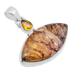925 silver 19.32cts natural mexican laguna lace agate citrine pendant n51553