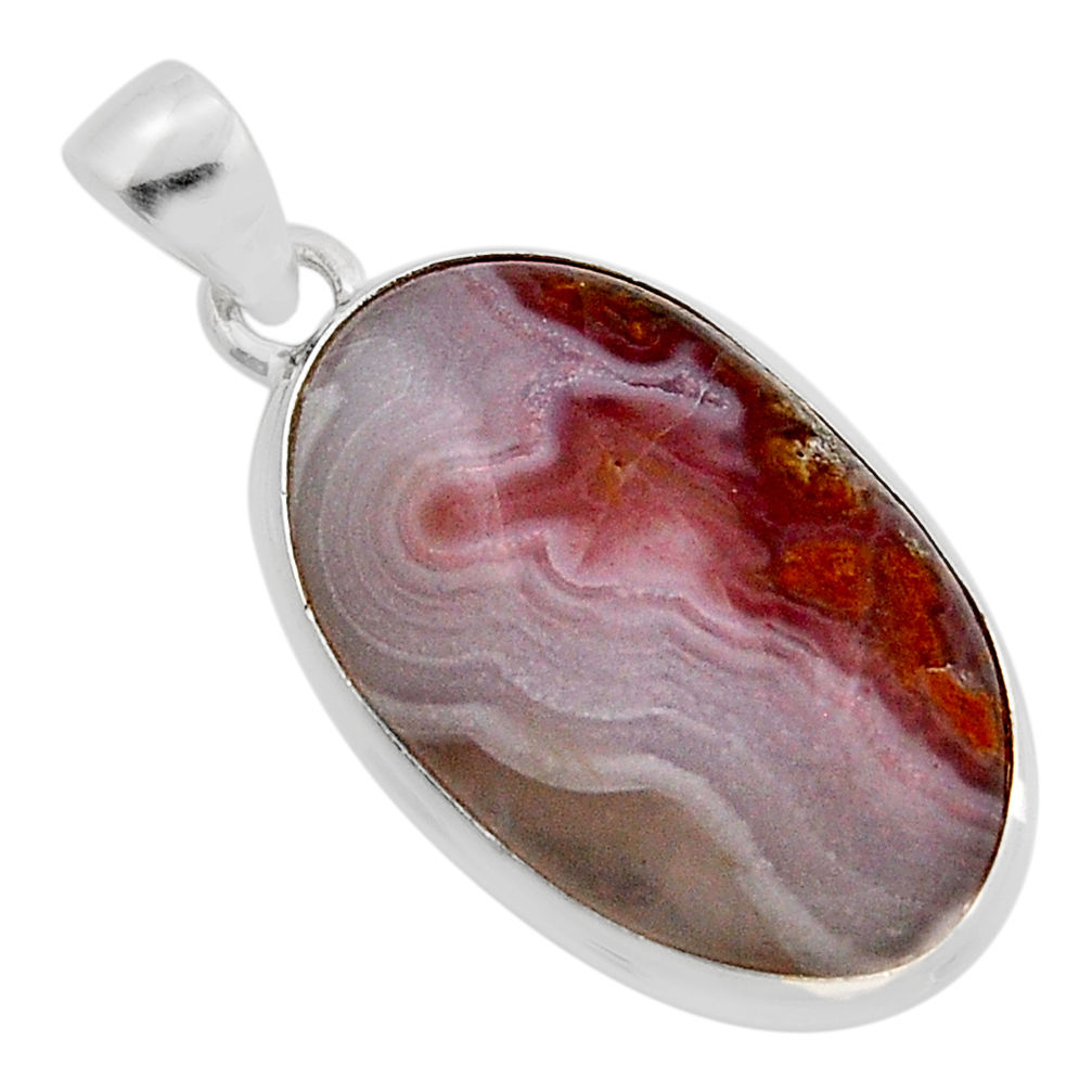 925 silver 16.62cts natural mexican laguna lace agate oval shape pendant y86820