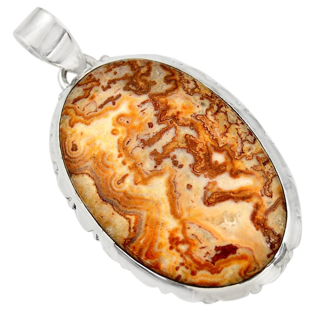 925 silver 30.44cts natural mexican laguna lace agate pendant d42128