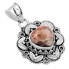 925 silver 5.51cts natural mexican laguna lace agate rough heart pendant n51389