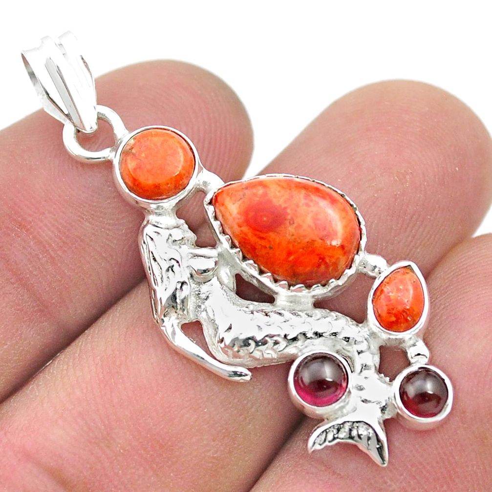 925 silver 8.65cts natural mojave turquoise garnet fairy mermaid pendant u51157