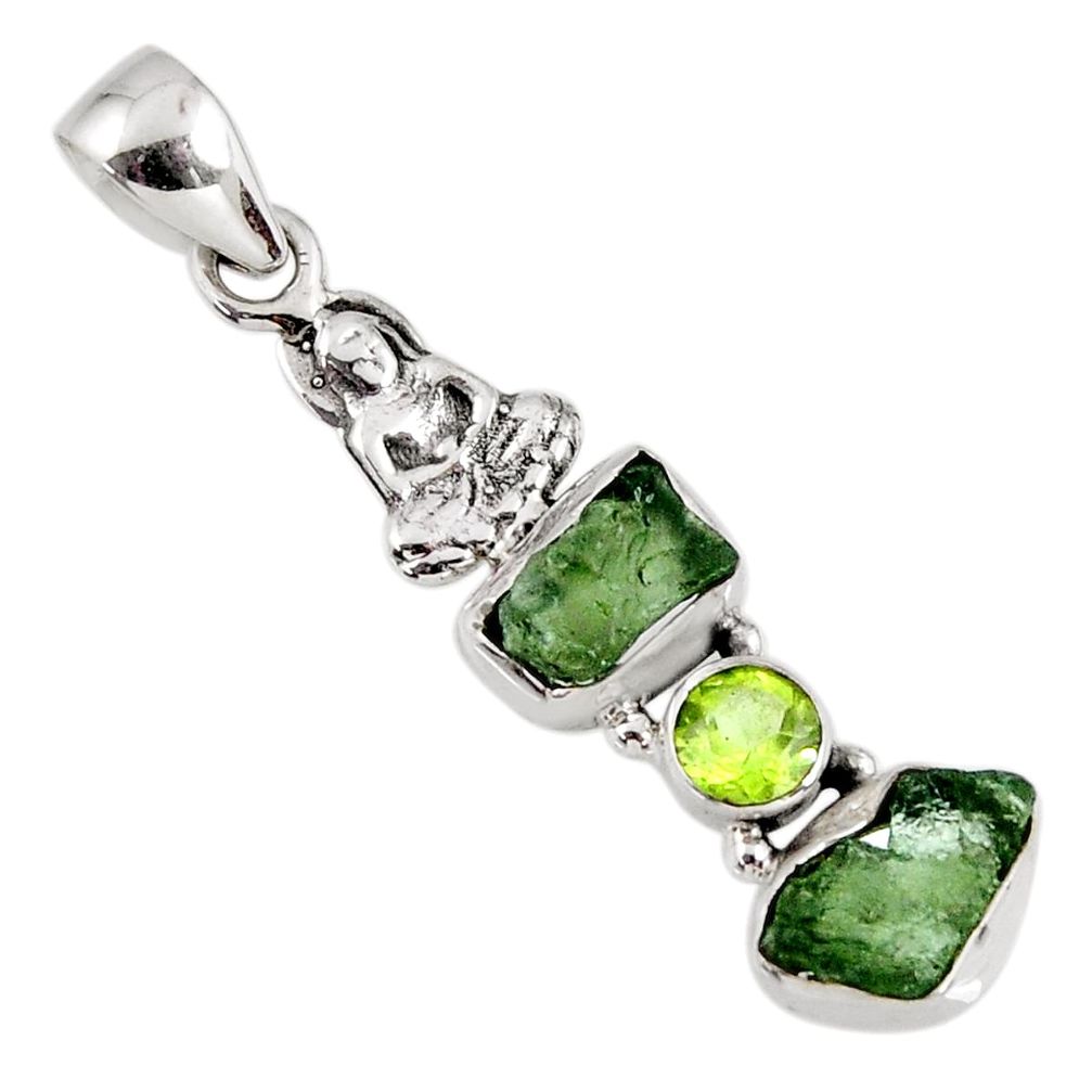 925 silver 7.42cts natural moldavite (genuine czech) buddha charm pendant r57227