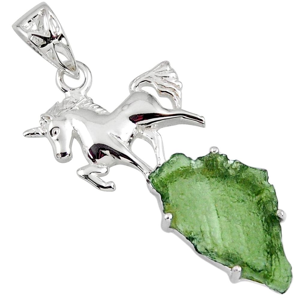 925 silver 9.32cts natural moldavite (genuine czech) fancy horse pendant r56971