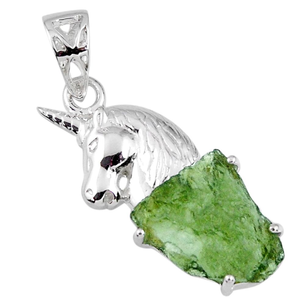 925 silver 7.73cts natural moldavite (genuine czech) fancy horse pendant r56974