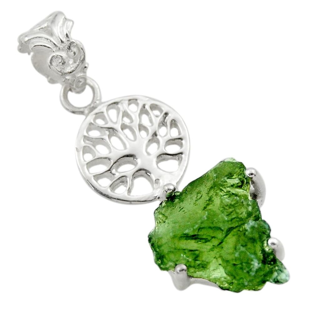 925 silver 9.50cts natural moldavite (genuine czech) tree of life pendant r29376