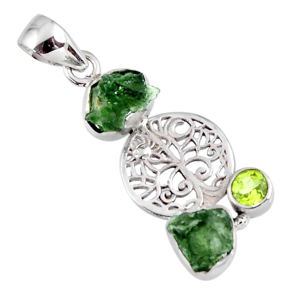 925 silver 6.83cts natural moldavite (genuine czech) tree of life pendant r57113