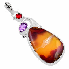 925 silver 26.70cts natural moroccan seam agate amethyst garnet pendant n24944