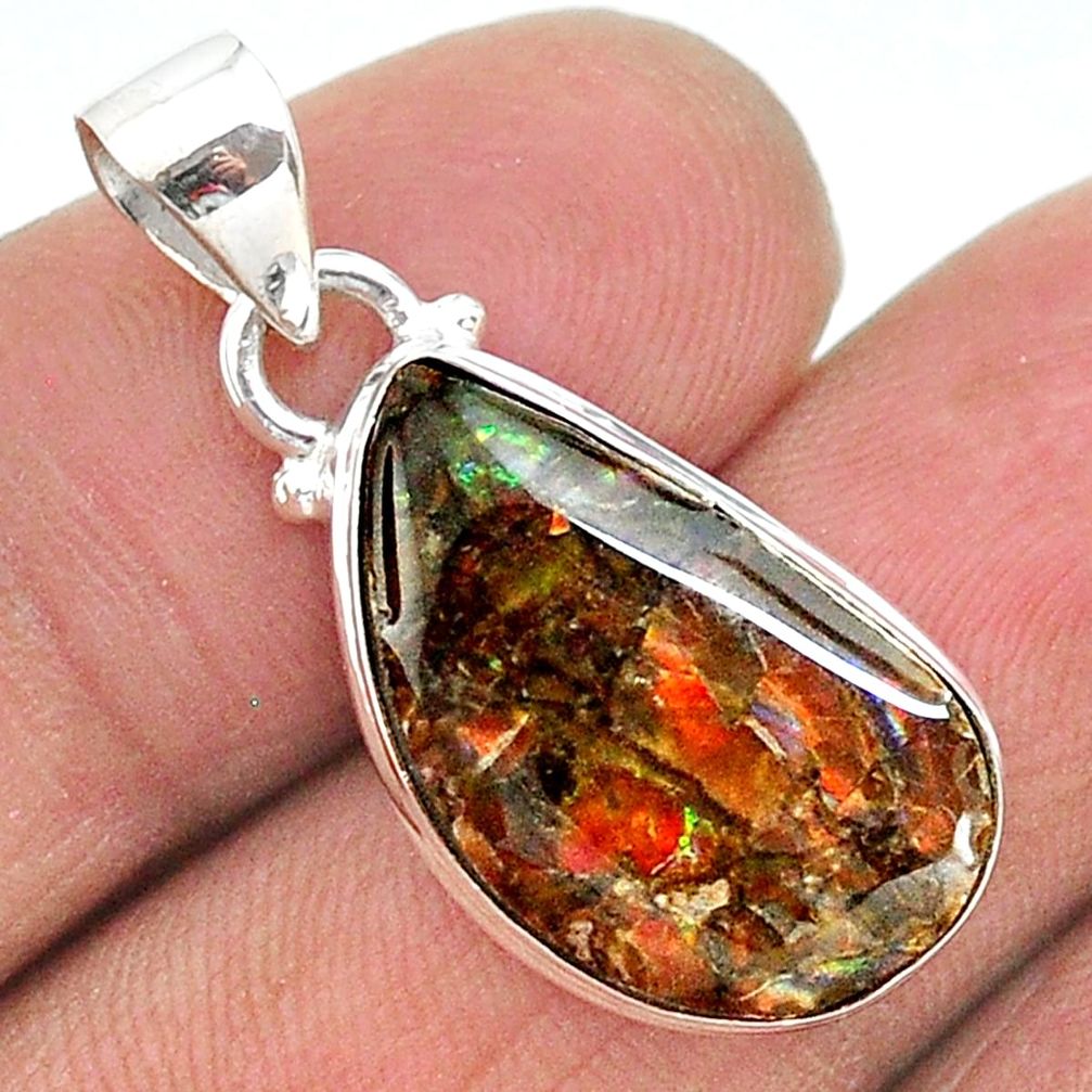 925 silver 8.87cts natural multi color ammolite (canadian) fancy pendant t18944