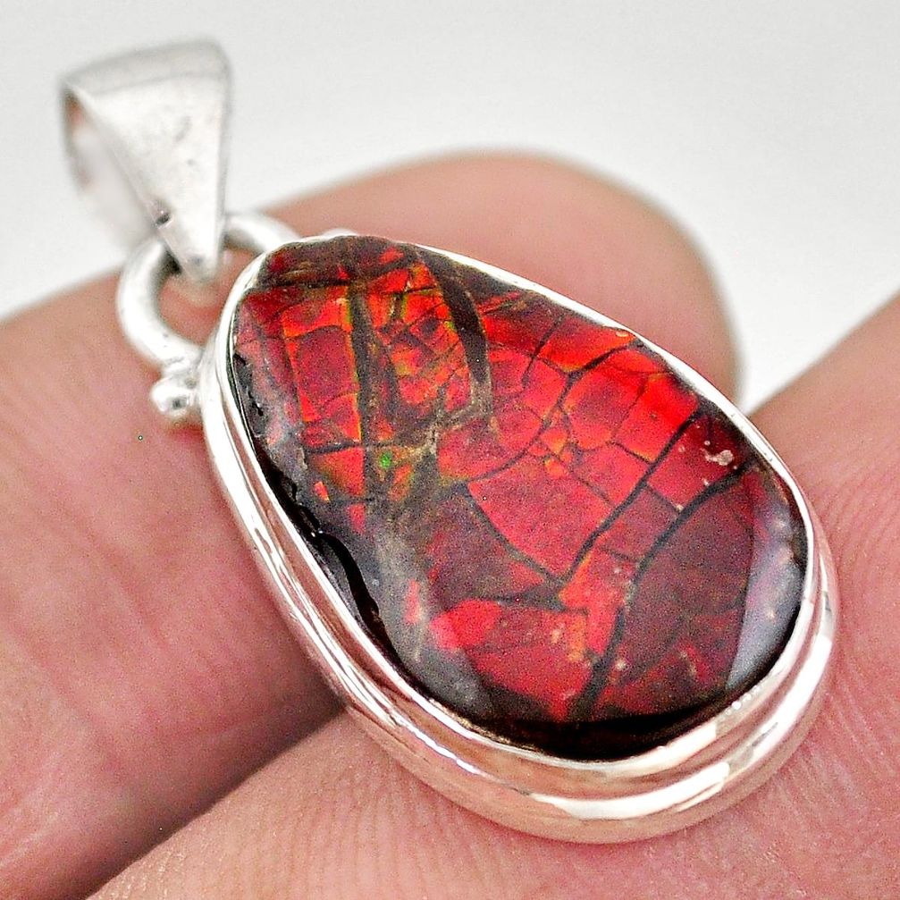 925 silver 8.10cts natural multi color ammolite (canadian) fancy pendant t21899