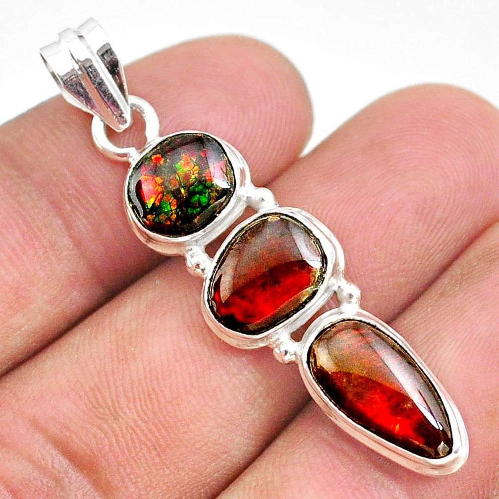 925 silver 10.76cts natural multi color ammolite (canadian) fancy pendant t34852