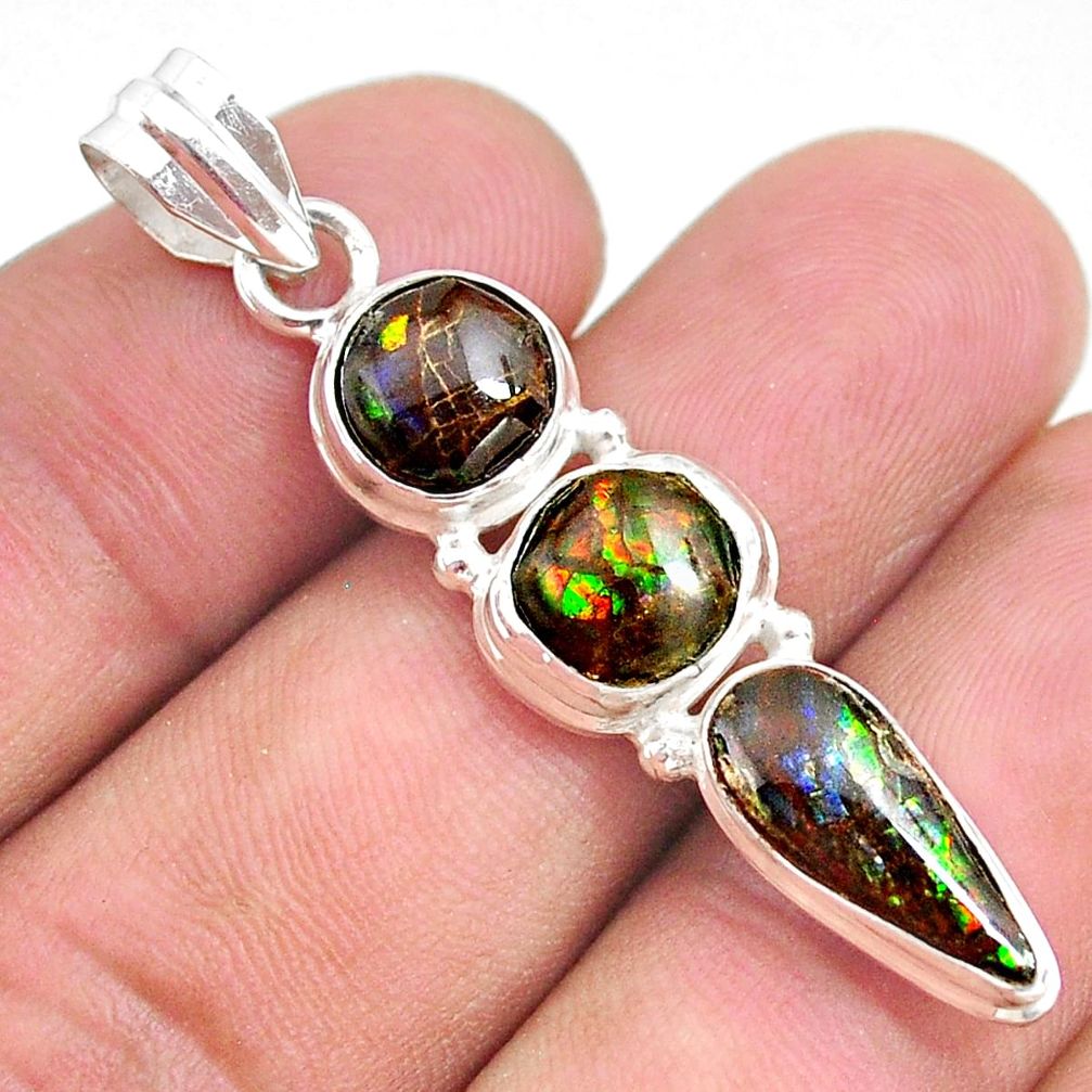 925 silver 9.83cts natural multi color ammolite (canadian) fancy pendant t34858