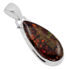 925 silver 7.65cts natural multi color ammolite (canadian) pear pendant n19527