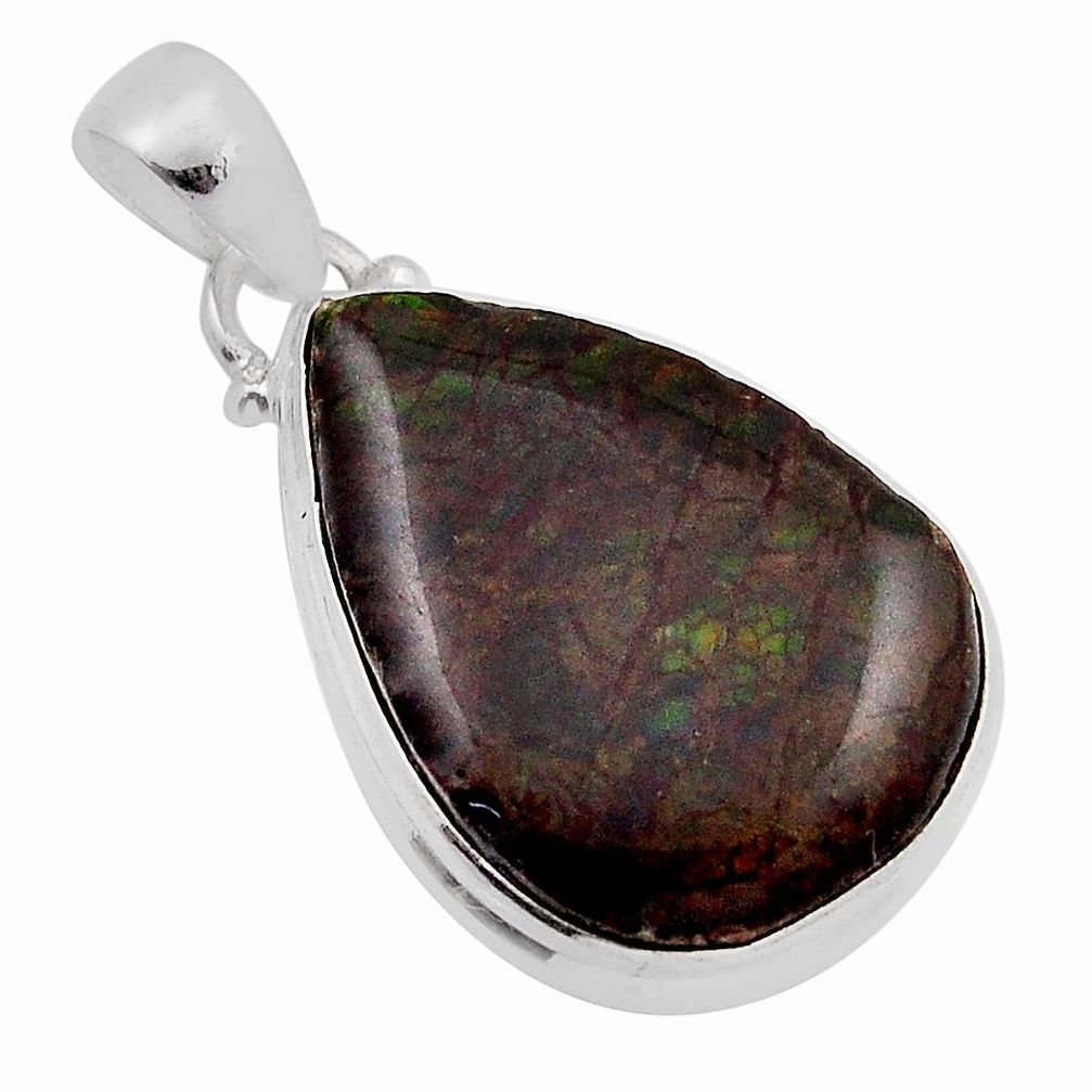 925 silver 13.15cts natural multi color ammolite (canadian) pear pendant n19532