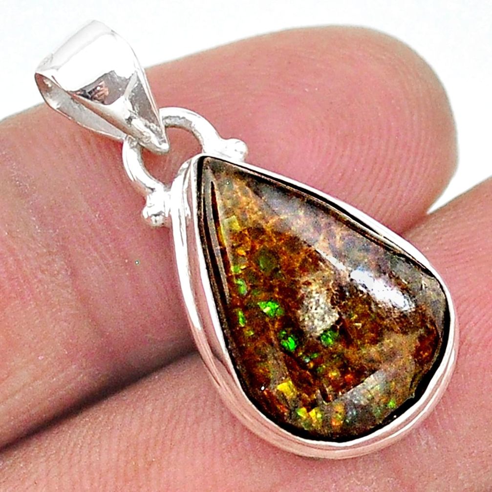 925 silver 8.12cts natural multi color ammolite (canadian) pear pendant t18948