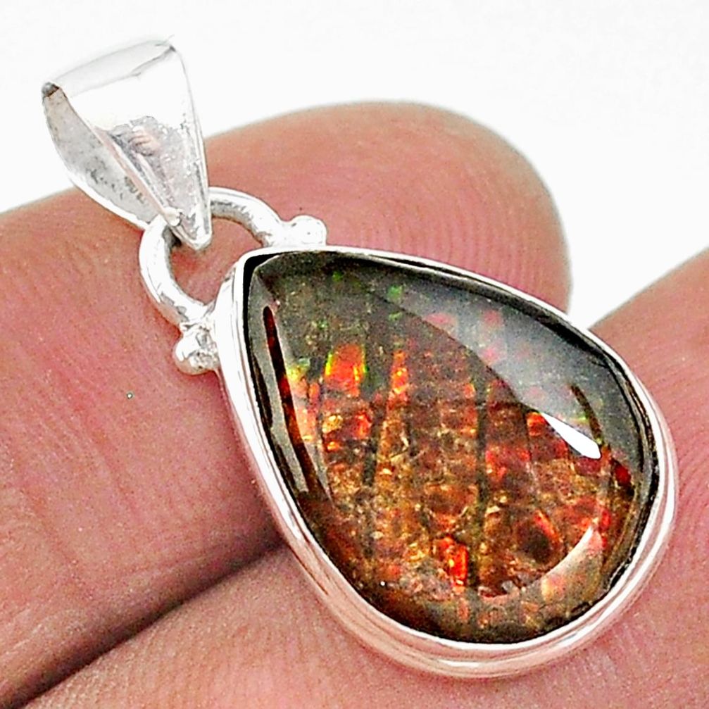 925 silver 8.76cts natural multi color ammolite (canadian) pear pendant t18988