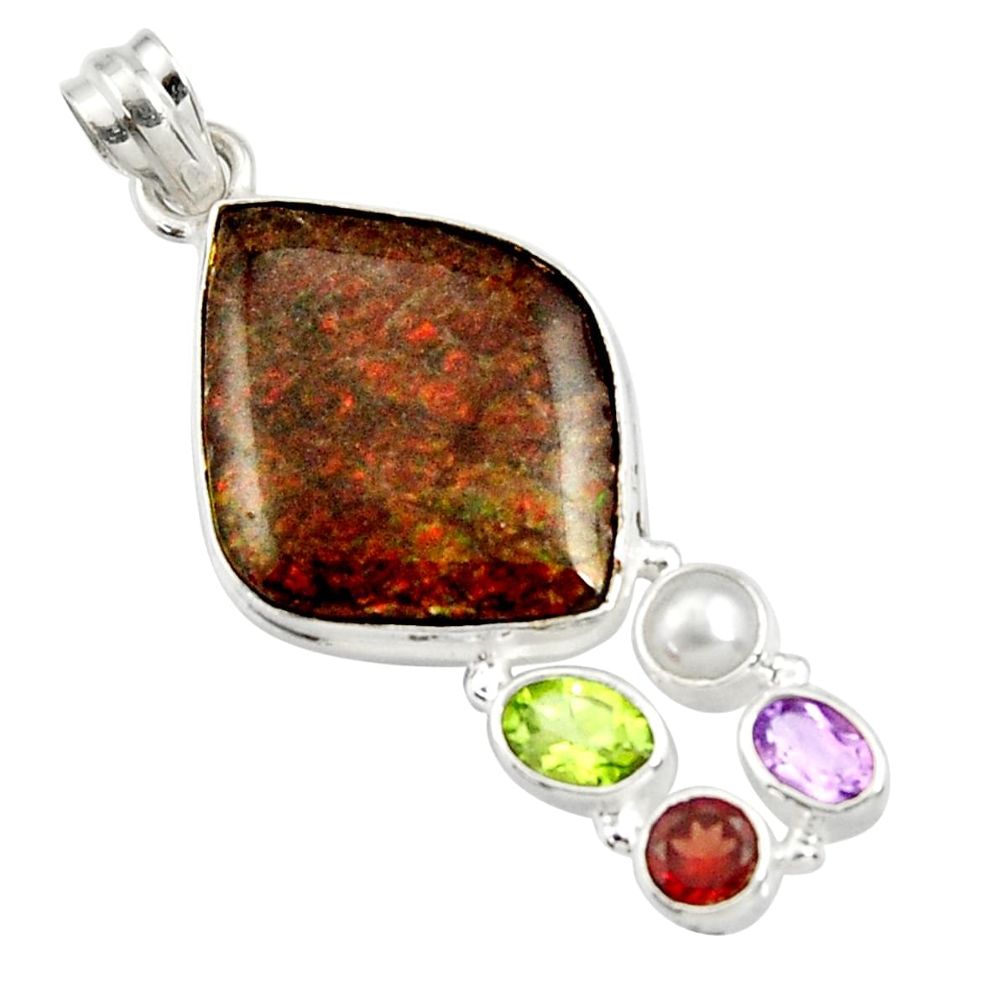cts natural multi color ammolite (canadian) pearl pendant d44672
