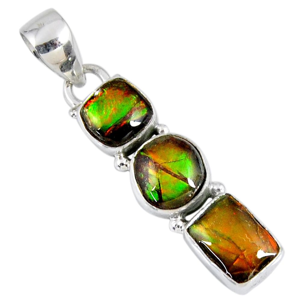 925 silver 9.27cts natural multi color ammolite (canadian) pendant r55686