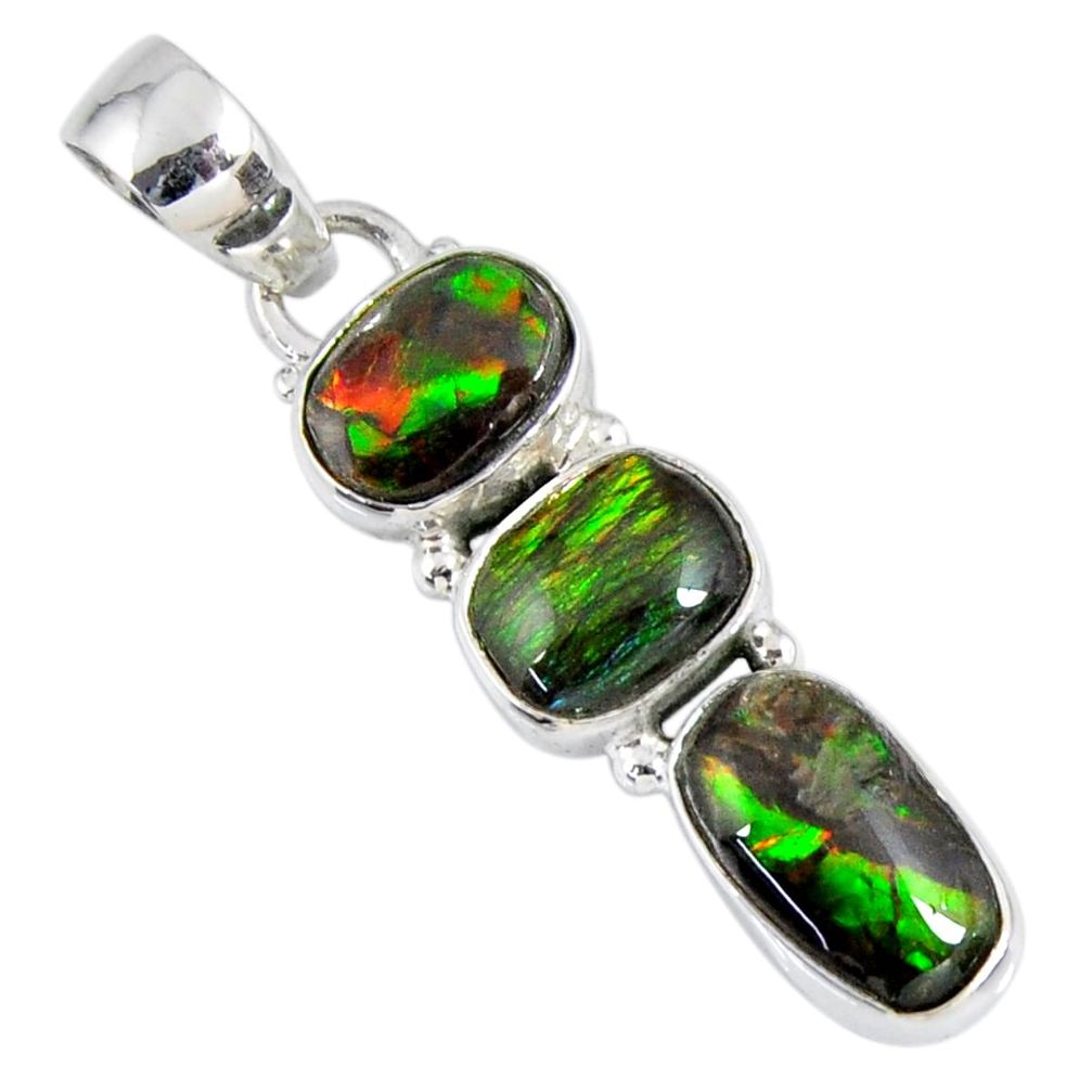 925 silver 9.75cts natural multi color ammolite (canadian) pendant r55693