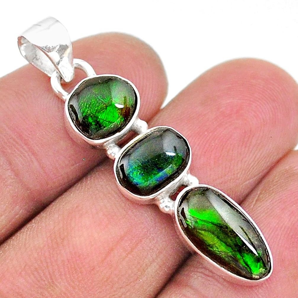 925 silver 8.87cts natural multi color ammolite (canadian) pendant t18908