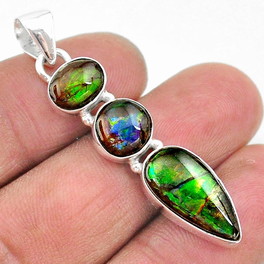 925 silver 11.20cts natural multi color ammolite (canadian) pendant t18917
