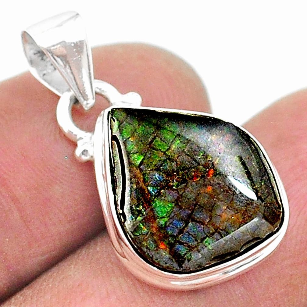 925 silver 8.03cts natural multi color ammolite (canadian) pendant t18932