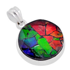 925 silver 13.77cts natural multi color ammolite (canadian) round pendant n45690