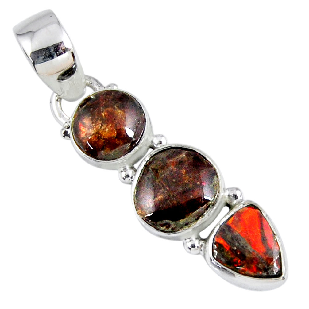 925 silver 8.39cts natural multi color ammolite (canadian) round pendant r55711