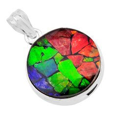 925 silver 15.02cts natural multi color ammolite (canadian) round pendant y42377