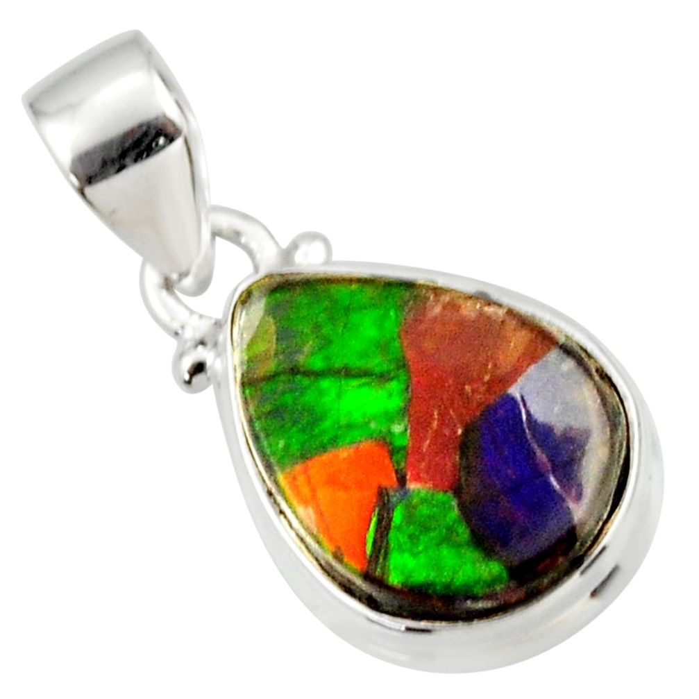 925 silver 9.72cts natural multi color ammolite triplets pear pendant r33665