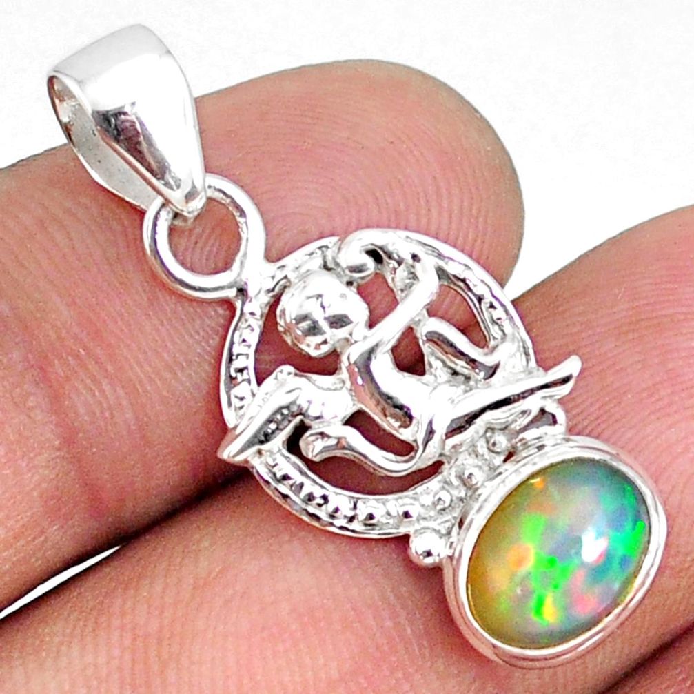 925 silver 2.93cts natural multi color ethiopian opal oval angel pendant r75476