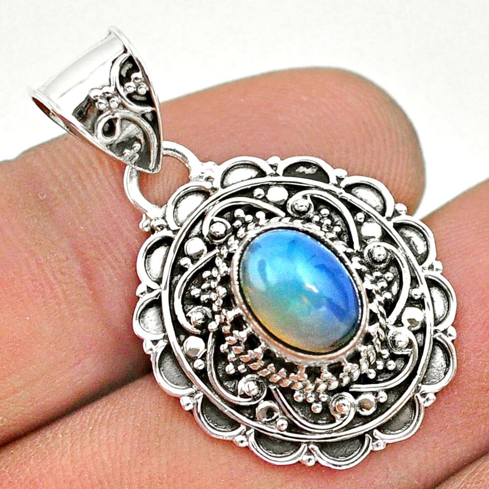 925 silver 2.98cts natural multi color ethiopian opal oval pendant t32575