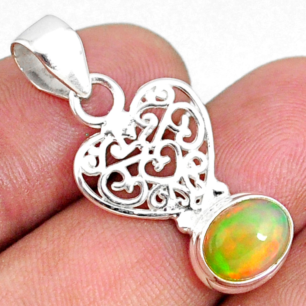 925 silver 3.05cts natural multi color ethiopian opal oval shape pendant r75444