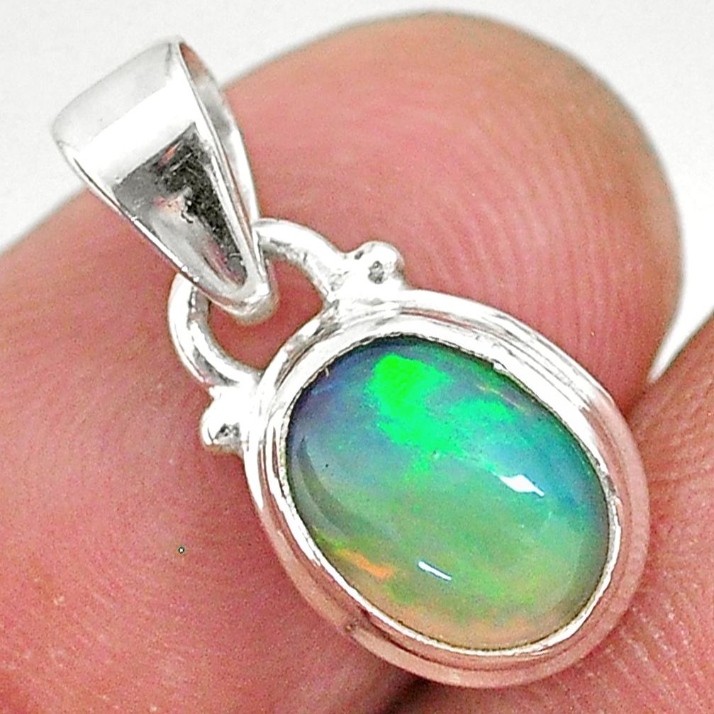 925 silver 2.56cts natural multi color ethiopian opal oval shape pendant t2868