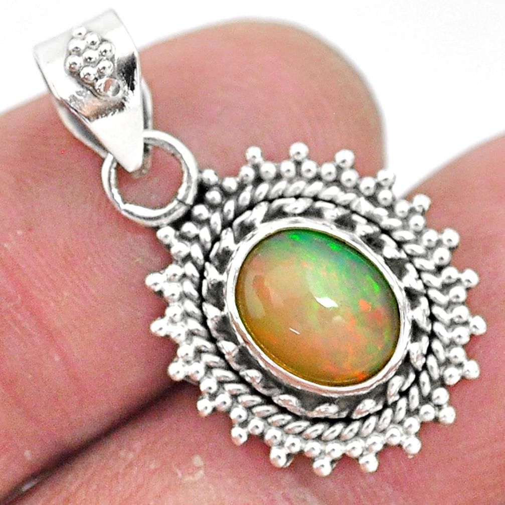 925 silver 3.05cts natural multi color ethiopian opal oval shape pendant t3039