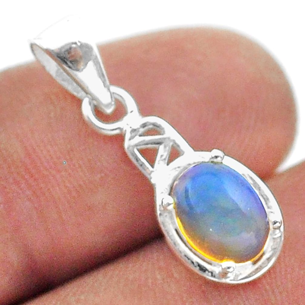 925 silver 2.05cts natural multi color ethiopian opal oval shape pendant t51432