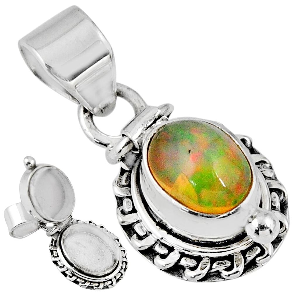 925 silver 2.98cts natural multi color ethiopian opal poison box pendant r55590