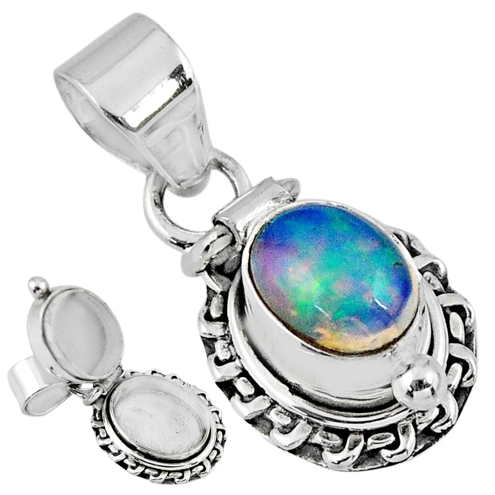 925 silver 3.14cts natural multi color ethiopian opal poison box pendant r55593