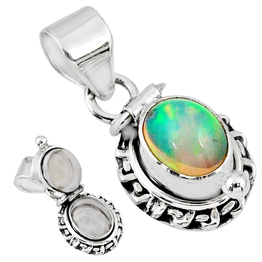 925 silver 3.14cts natural multi color ethiopian opal poison box pendant r55600