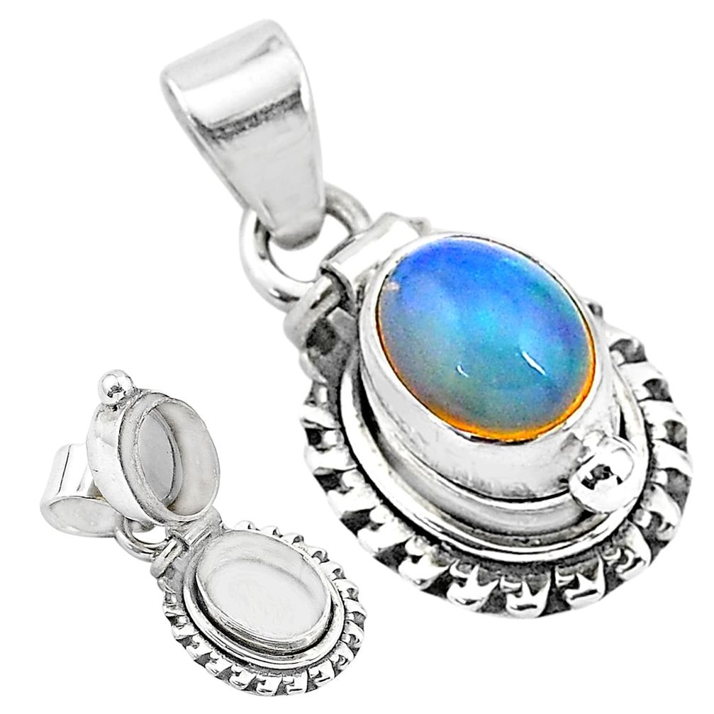 925 silver 2.98cts natural multi color ethiopian opal poison box pendant t3728