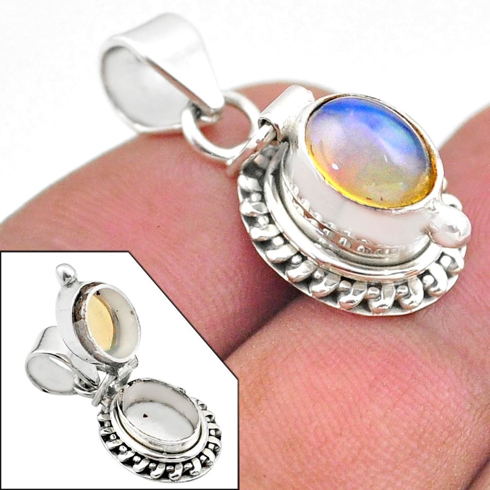 925 silver 3.12cts natural multi color ethiopian opal poison box pendant t45450