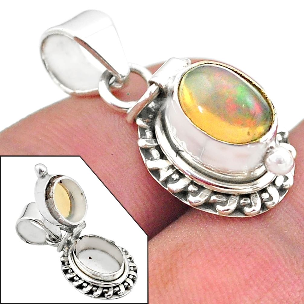 925 silver 3.13cts natural multi color ethiopian opal poison box pendant t45458