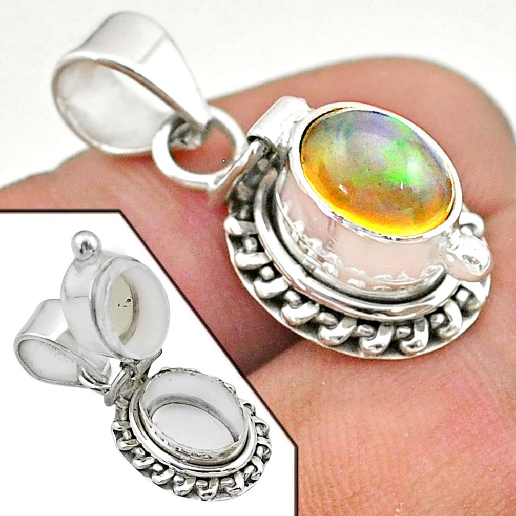 925 silver 2.97cts natural multi color ethiopian opal poison box pendant t45557