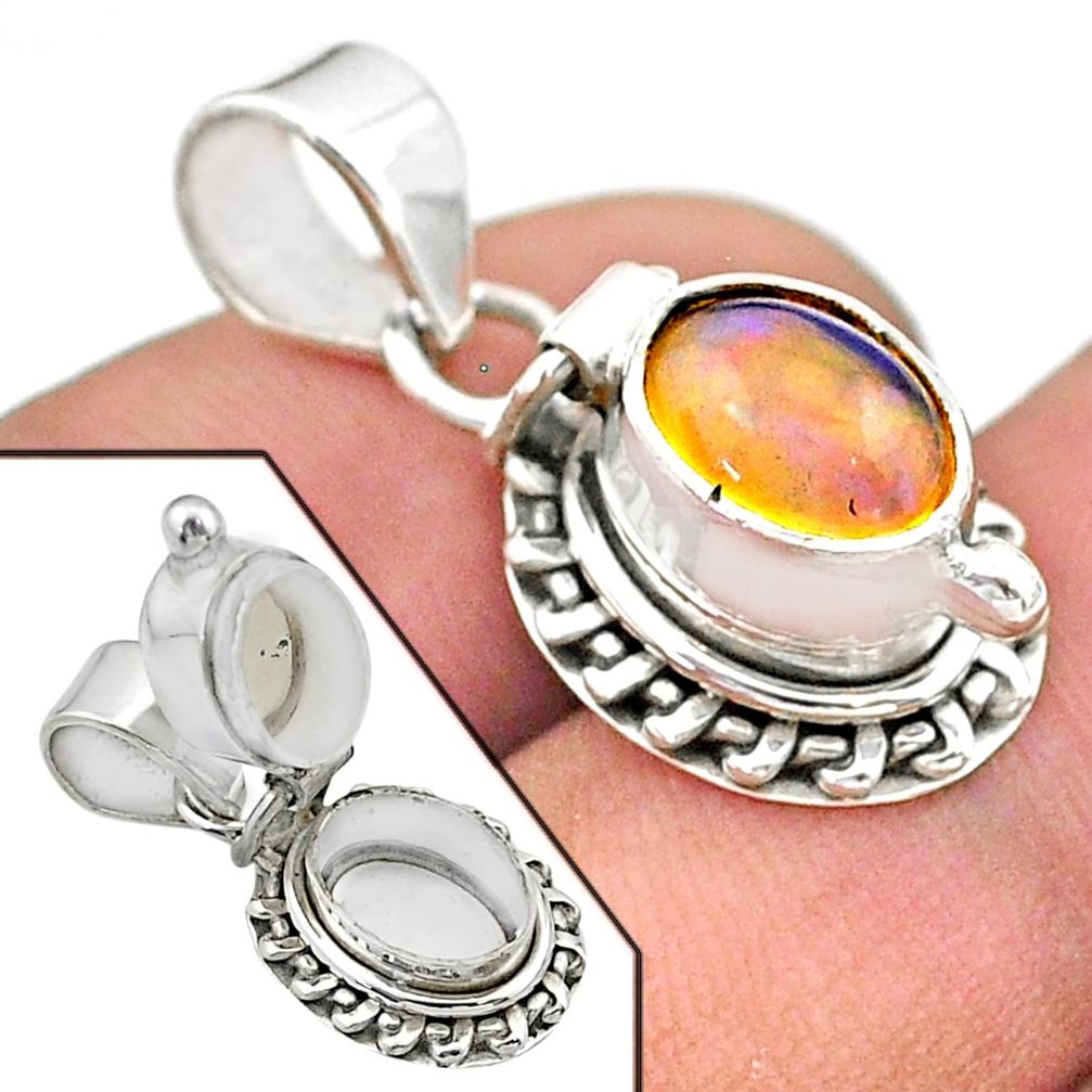 925 silver 2.99cts natural multi color ethiopian opal poison box pendant t45559