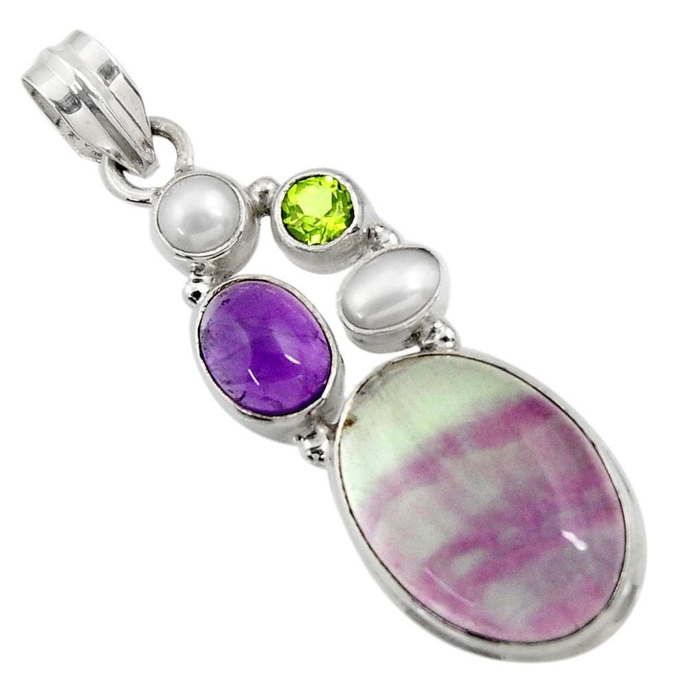 925 silver 18.15cts natural multi color fluorite amethyst pearl pendant d43724