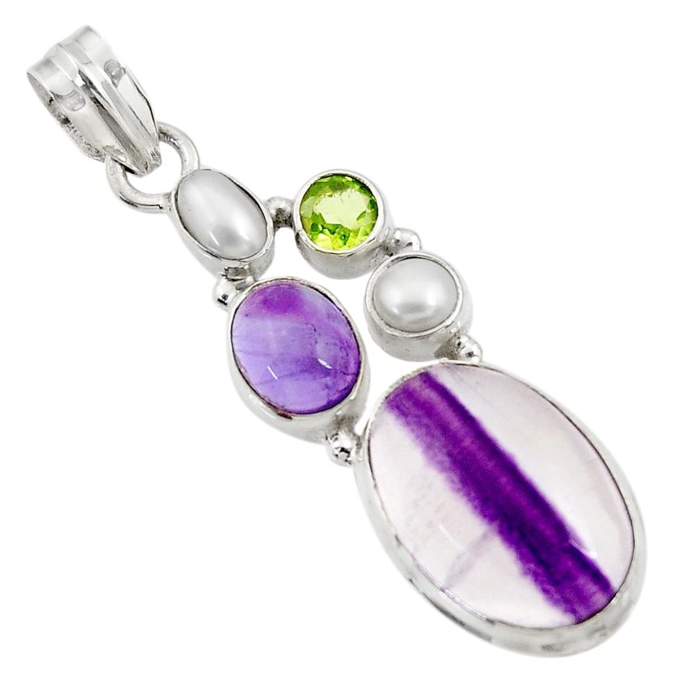 925 silver 17.69cts natural multi color fluorite amethyst pearl pendant d43725