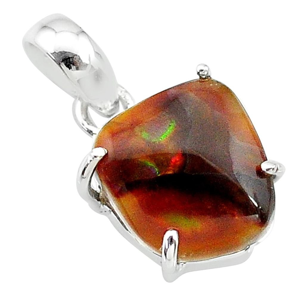 925 silver 9.53cts natural multi color mexican fire agate fancy pendant t20688